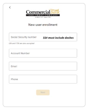 Banno Online New User Enrollment Input